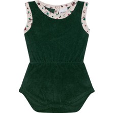 Antebies Organik Gots Sertifikalı Yeşil Havlu Çiçek Detaylı Beli Latikli Kolsuz Kız Bebek Body