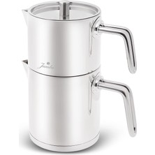 Jumbo Paslanmaz Çelik Full Metal Çaydanlık 3 Parça Gümüş Renkli ve Bulaşık Makinesinde Yıkanabilir