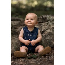 Antebies Organik Gots Sertifikalı Lacivert Gün Batımı Desenli Çıtçıtlı Kısa Kollu Şortlu Erkek Bebek Tulum