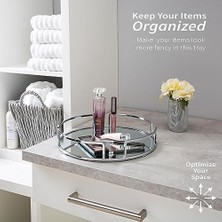 Details Aynalı Makyaj Tepsisi | Boyutlar: 33 cm U x 33 cm G x 5 cm Y | Cam Taban | Kozmetik Için Harika | Takı | Tuvalet Malzemeleri | Organizasyon | Krom