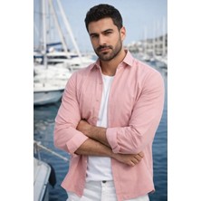 Varetta Erkek Pastel Pembe Gömlek Düz Cepsiz Geniş Kesim Uzun Kollu