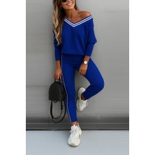 Nidam Butik Kadın Uzun Kollu Tek Omuzu Açık Detaylı Viskon Iki Iplik Bluz ve Pantolon Ikili Takım