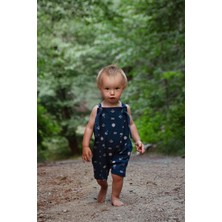 Antebies Organik Gots Sertifikalı Lacivert Gün Batımı, Ayarlanır Askı, Alt Çıtçıt, Şortlu Bebek Salopet