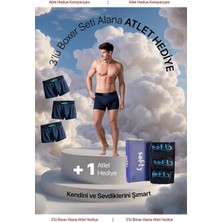 Softy 3'lü Pamuk Penye Erkek Boxer Seti – Premium Kutulu + Atlet Hediye - Lacivert