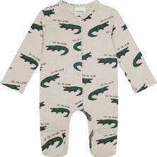 Antebies Organik Gots Sertifikalı Yeşil Timsah Desenli Çıtçıtlı Uzun Kollu Erkek Bebek Patikli Tulum