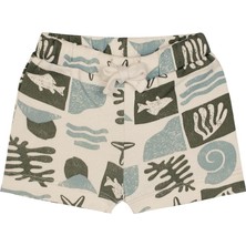 Antebies Organik Gots Sertifikalı Yeşil Okyanus Desenli Beli Lastikli Bağcıklı Erkek Bebek Şort