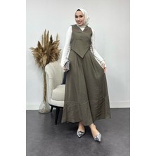 Tesettür Diyarı Tansel Kumaş Efil Efil Yelekli Takım-Haki