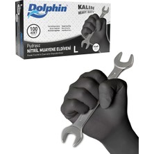 Dolphin Siyah Nitril Eldiven Pudrasız Kalın L 100 Adet