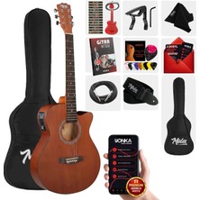 Midex Phx-188EQ Set Masif Ağaç Elektro Akustik Gitar 4/4 (Çanta Askı Capo Jak Kablo)