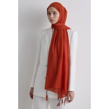 Fenza Scarf Brıce Kırmızı-Turuncu Uzun Saçak Püsküllü Pamuklu Şal