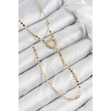 Shopwave Pirinç Zirkon Taşlı Ezme Zincirli Kalp Model Gold Renk Y Kolye