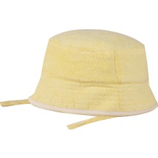 Antebies Organik Gots Sertifikalı Sarı Havlu Beyaz Kontrast Detay, Ayarlanabilir Bağlcıklı  Bebek Yaz Şapkası