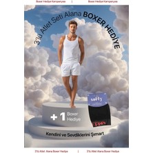 Softy 3’lü Erkek Pamuklu Atlet Seti - Boxer Hediyeli Xl
