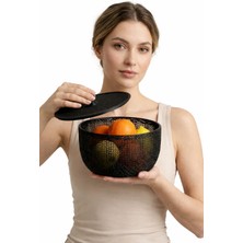 Yapı3D Kapaklı File Tasarım Meyvelik Sepeti Siyah | Sert Plastik Modern Mutfak Tezgah Üstü Meyve & Sebze Saklama Kabı | Dekoratif Organizer