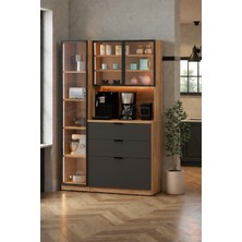 AVM Park Orea Kahve Köşesi +Temperli Cam Kapaklı Ledli Kahve Köşesi Kiler Dolabı Mutfak Tezgahı Airfry Dolabı Çok Amaçlı Dolap A.çam- Antrasit