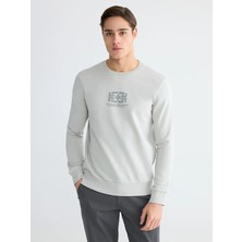 LC Waikiki Gri Bisiklet Yaka Baskılı Erkek Kalın Sweatshirt
