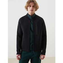 LC Waikiki Siyah Kolej Yaka Uzun Kollu Erkek Fermuarlı Sweatshirt