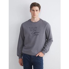 LC Waikiki Gri Bisiklet Yaka Baskılı Erkek Sweatshirt