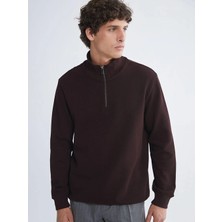 LC Waikiki Kahverengi Fermuarlı Dik Yaka Uzun Kollu Erkek Sweatshirt