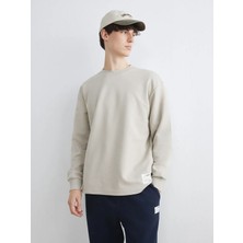 LC Waikiki Bej Bisiklet Yaka Erkek Sweatshirt