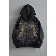 Köstebek Siyah Gotik Dangerous Double Skull Harajuku Y2K Kapüşonlu Unisex Hırka
