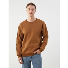 LC Waikiki Kahverengi Bisiklet Yaka Erkek Sweatshirt