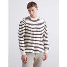 LC Waikiki Kahverengi Çizgili Uzun Kollu Erkek Sweatshirt