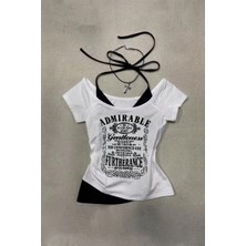 Köstebek Beyaz Admirable Madonna Yaka Ek Askılı Gotik Grunge Y2K Kısa Kollu Full Body Crop