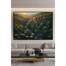 Safir Design Panoramik Çam Ormanı ve Akarsu Manzaralı Çerçeveli Tablo