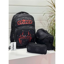 LaddyCo Ilkokul Çantası Erkek Çocuğu 3`lü Set Siyah Ilk Okul Çantası Karakter Baskılı Takım