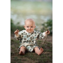 Antebies Organik Gots Sertifikalı Yeşil Okyanus Desenli Uzun Kollu Manşetli Erkek Bebek Sweatshirt