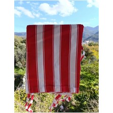 Shy Tekstil Lüks 1.sınıf Su Geçirmez Kırmızı Beyaz Balkon Perdesi Üst Kornişli Yan ve Alt Bağcıklı