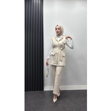 Tesettür Diyarı Scuba Kumaş Yelekli Ikili Takım-Taş