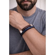 Herşey Nota Urban Navy Hakiki Deri Erkek Bileklik – Kahverengi & Lacivert – Çelik KILITLI50-550