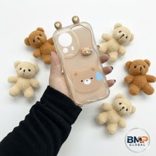 Iphone 11 -3d Kabartmalı Sert Silikon Ayıcık Figürlü Şeffaf Dalgalı Kenarlı Telefon Kılıfı