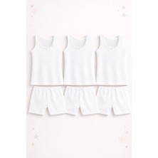 Mini Kanka Kız Çocuk Beyaz Iç Giyim Seti %100 Pamuk – Bisiklet Yaka Askılı Atlet, 3 Adet Atlet + 3 Adet Boxer Külot