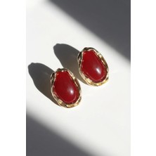 Lykos Vişne Renk Damla Model Pirinç Vintage Kadın Küpe