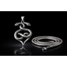 Çift Başlı Tasarım Erkek Paslanmaz Çelik Yılan Kolye + 4 mm Yılan Zincir Hediyeli
