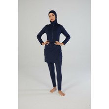 Estiva Tam Kapalı Yarım Fermuarlı Çıkarılabilir Etekli Uzun Taytlı Tesettür Mayo