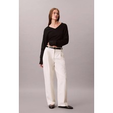 Calvin Klein Kadın Stretch Chino W/ Pleat - Wide Le Pantolon - Tofu
