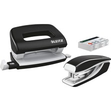 Leitz Nexxt Wow Mini Zımba ve Delgeç Seti  Siyah 20x15 cm Ofis Kullanımına Uygun 55612095