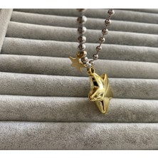 Pink 3 Boyut Yıldızlı Tasarım Çelik Kolye