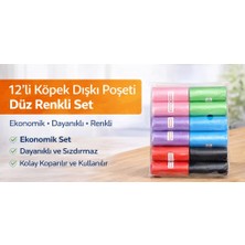 Galacticevo 12'li Köpek Dışkı Kaka Poşeti Düz Renkli Set – Dayanıklı, Sızdırmaz ve Ekonomik Paket