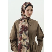 Fresh Siyah Rose Breeze Desenli Pamuk Viskon Şal
