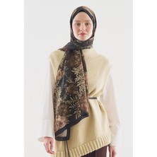 Fresh Soft Hıbıscus Desenli Pamuk Viskon Şal Siyah
