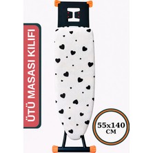 Asev Home Ütü Masası Kılıfı Büyük Boy Ipli Stoperli Keçeli Kılıfı Örtüsü Bezi 55X140CM Black Love