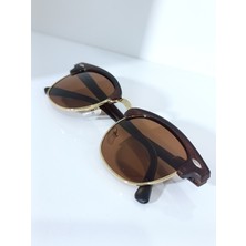 Ayel Aksesuar Clubmaster Güneş Gözlüğü Kahverengi Cam Gold Çerçeve UV400