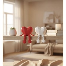 Kalp Biblo Çifti Raf Kenarı Oturabilen Tasarım Objeler