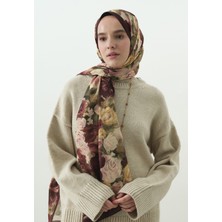 Fresh Rose Breeze Desenli Pamuk Viskon Şal Bordo