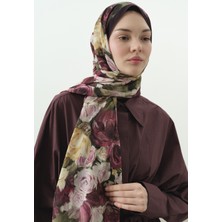 Fresh Rose Breeze Desenli Pamuk Viskon Şal Mürdüm